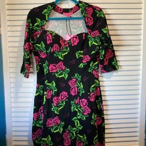 Betsey Johnson rose print sweetheart fit & flare dress size XL new with tags
